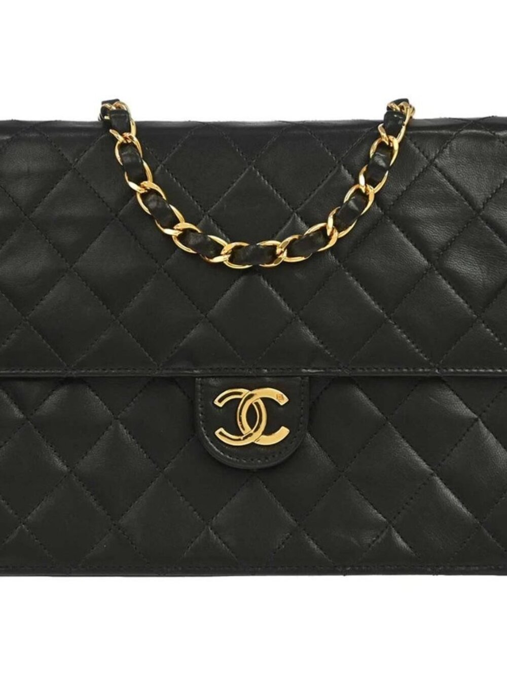 Chanel Black Lambskin Pushlock Small Half Flap Shoulder Bag 197414